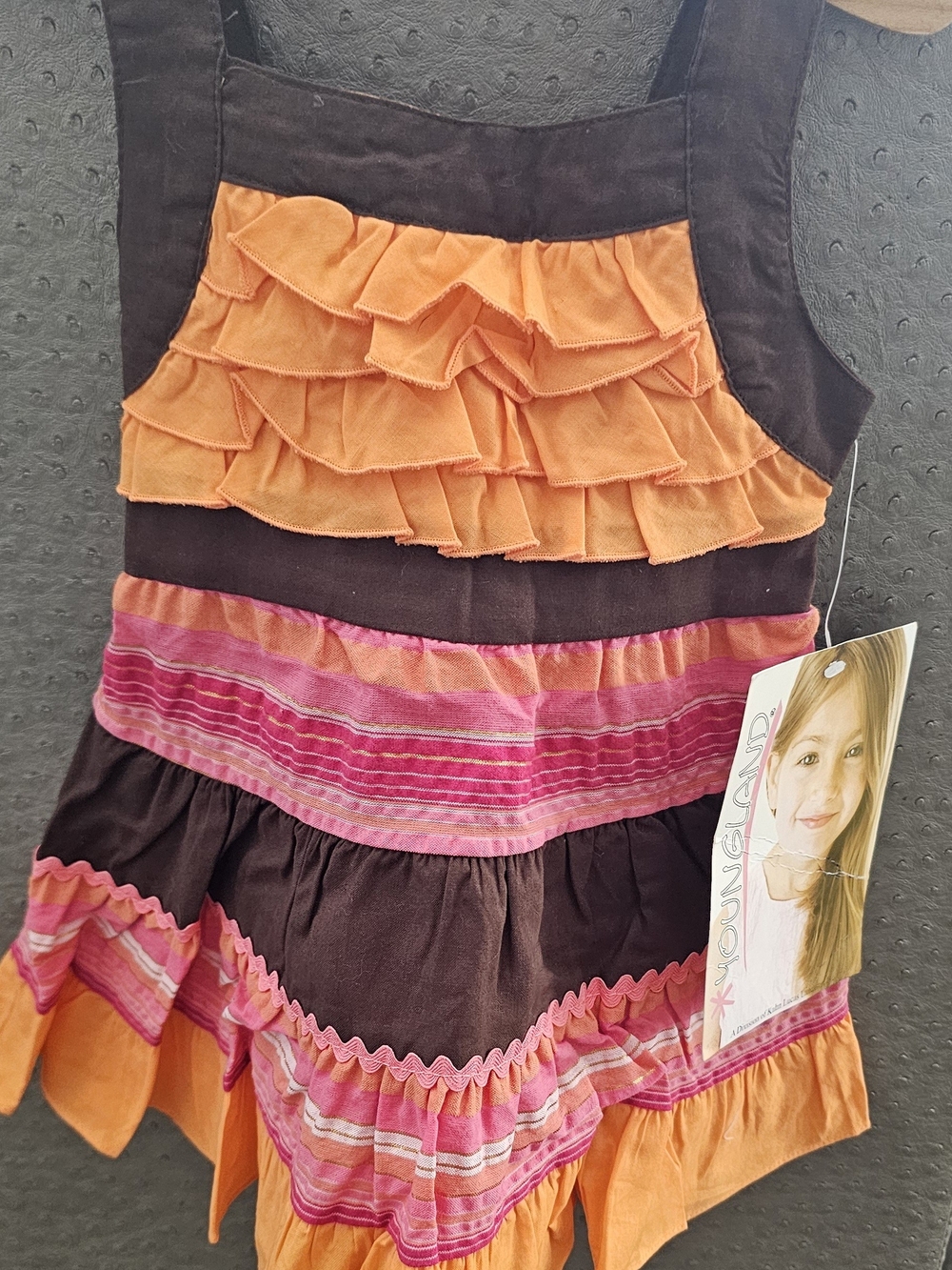 Youngland Orange and Brown Ruffle Tier Dress with Pink Accents